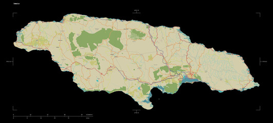 Jamaica shape on black. Topographic Map
