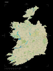 Ireland shape on black. Topographic Map