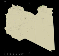 Libya shape on black. Topographic Map