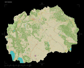 North Macedonia shape on black. Topographic Map