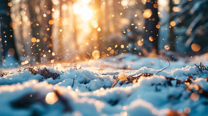 Fototapeta na wymiar Impression of snowy scene with shimmering bokeh effect, AI Generated