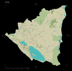 Nicaragua shape on black. Topographic Map