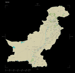 Pakistan shape on black. Topographic Map