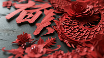 Paper cut art with 'Fu', the Chinese character for fortune, AI Generated