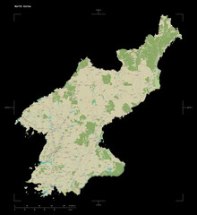 North Korea shape on black. Topographic Map