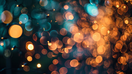 Shimmering bokeh lights against black background, AI Generated