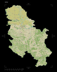 Serbia shape on black. Topographic Map