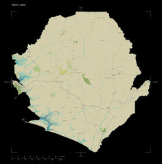 Sierra Leone shape on black. Topographic Map