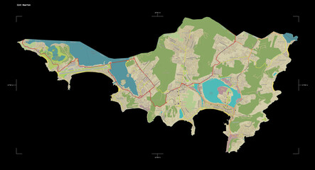 Sint Maarten shape on black. Topographic Map
