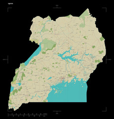 Uganda shape on black. Topographic Map