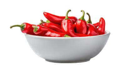Red hot chili peppers in a bowl isolated on white png transparent background