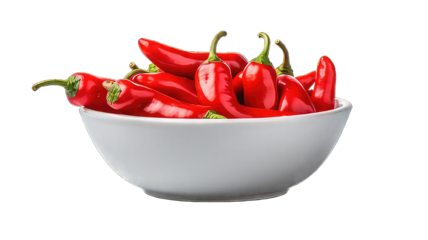 Red hot chili peppers in a bowl isolated on white png transparent background