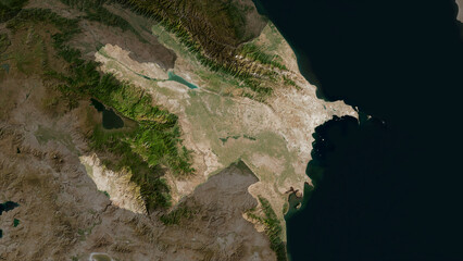 Azerbaijan highlighted. Low-res satellite map © zelwanka
