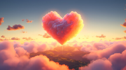 Fototapeta premium Heart shaped clouds at sunset, Valentine's Day background