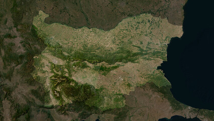 Bulgaria highlighted. Low-res satellite map
