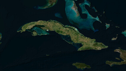 Fototapeta na wymiar Cuba highlighted. Low-res satellite map