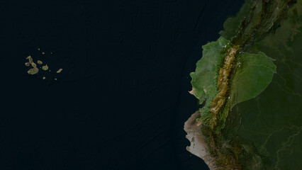 Ecuador with Galapagos Islands highlighted. Low-res satellite map