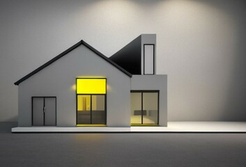 house layout minimalism gray-yellow panels in studio