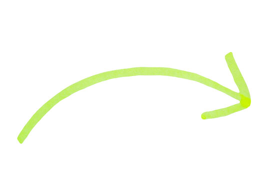 Yellow arrow sign drawn with marker on transparent background