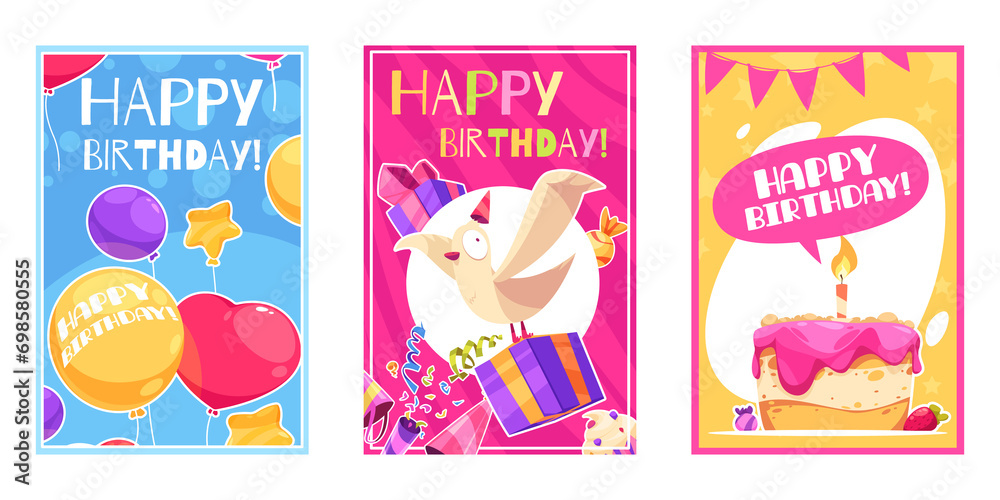 Sticker cartoon birthday card set