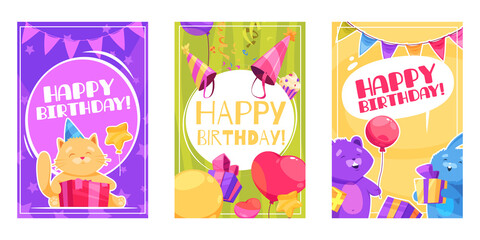 Cartoon birthday card set
