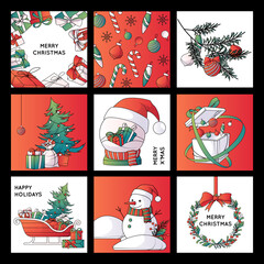 Cartoon Christmas cards set