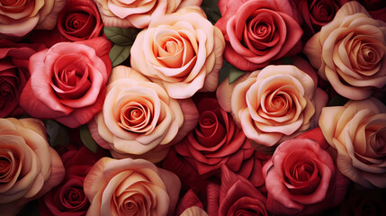 Fototapeta premium Fresh rose bouquet, romantic love valentine's day decorative bouquet bloom, valentine's day background