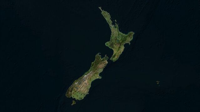 New Zealand highlighted. Low-res satellite map