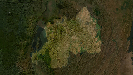 Rwanda highlighted. Low-res satellite map © zelwanka