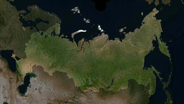 Russia highlighted. Low-res satellite map
