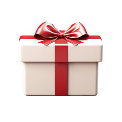 Obraz premium White present box tied with red ribbon bow isolated png transparent.