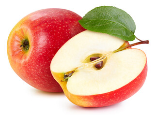 Fresh red apple leaf isolated on white