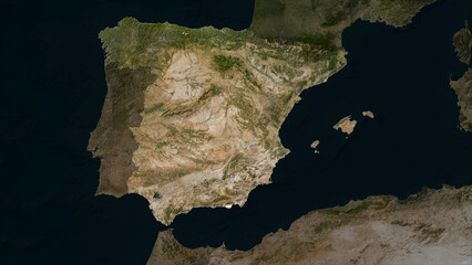 Spain highlighted. Low-res satellite map - obrazy, fototapety, plakaty