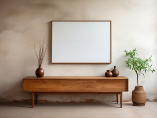 Empty blank mock up photo frame in loft home style interior