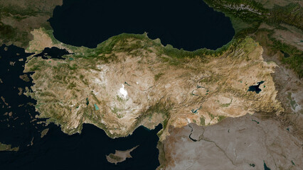Turkiye highlighted. Low-res satellite map