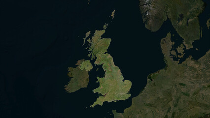 United Kingdom highlighted. Low-res satellite map © zelwanka