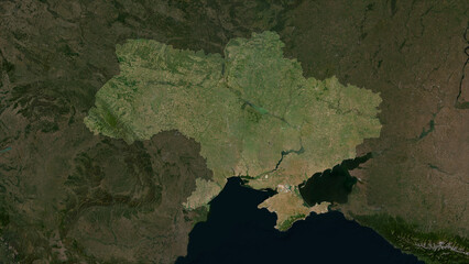 Ukraine before 2014 highlighted. Low-res satellite map