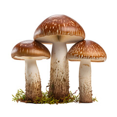 three porcini mushroom  isolated on transparent background Generative AI	
