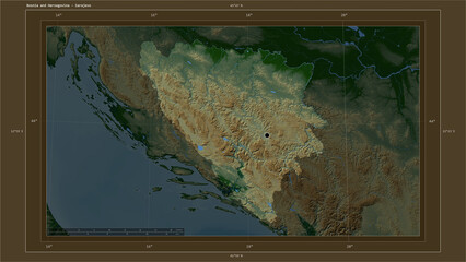 Bosnia and Herzegovina highlighted - composition. Physical Map