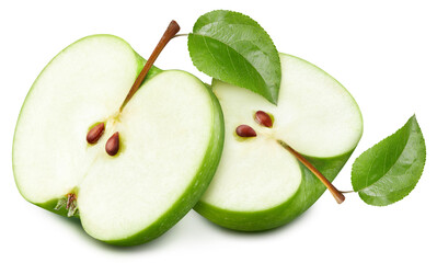 Apple with leaves isolated on white.