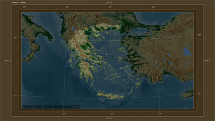 Greece highlighted - composition. Physical Map