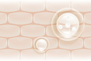 Hyaluronic acid hair and skin solutions ad, white collagen serum drops into skin cells with cosmetic advertising background ready to use, illustration vector.