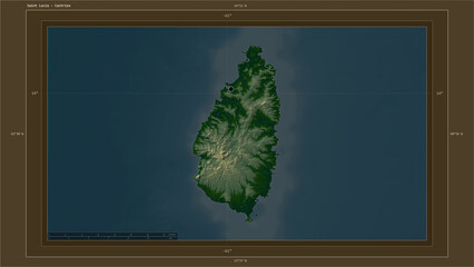 Saint Lucia highlighted - composition. Physical Map
