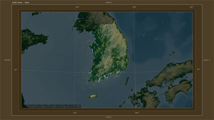 South Korea highlighted - composition. Physical Map