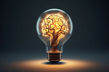 Resourceful Lightbulb brain creative. Think power energy. Generate Ai - obrazy, fototapety, plakaty