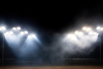 Bright stadium arena lights smoke