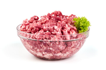 Minced meat, pork, beef, forcemeat, isolated on white background.
