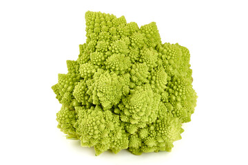 Romanesco broccoli, or Roman cauliflower, isolated on white background.