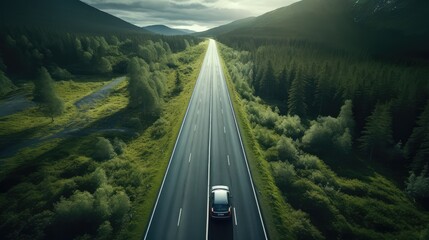 Aerial top view of country road. AI generated. - obrazy, fototapety, plakaty