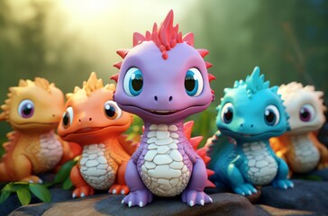Colorful Cute dinosaurs kids. Model toy animal. Generate Ai